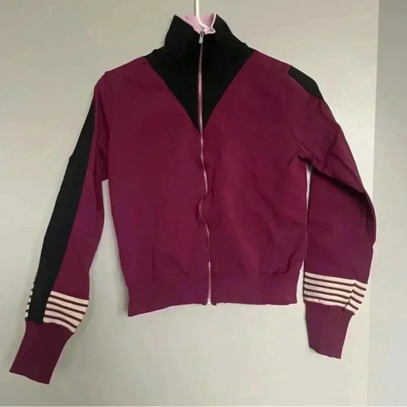 SSHEENA Striped Track Jacket in Maroon and Black Medium - Picture 1 of 3